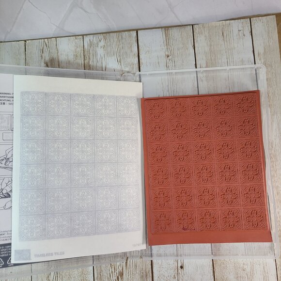 Stampin Up Timeless Tiles Stamp Set Red Cling Rubber Background Card Making - Picture 2 of 4